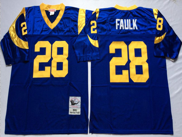 St. Louis Rams #28 Marshall Faulk Throwback Blue Jersey - Click Image to Close