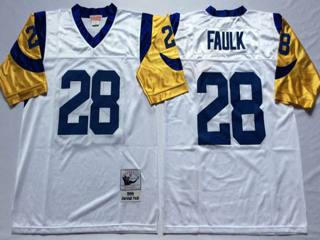 St. Louis Rams #28 Marshall Faulk Throwback White Jersey - Click Image to Close