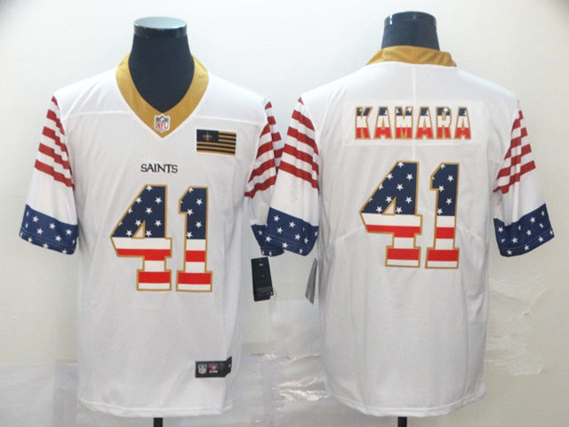 New Orleans Saints #41 Alvin Kamara White Retro Usa Flag Fashion Limited Jersey - Click Image to Close