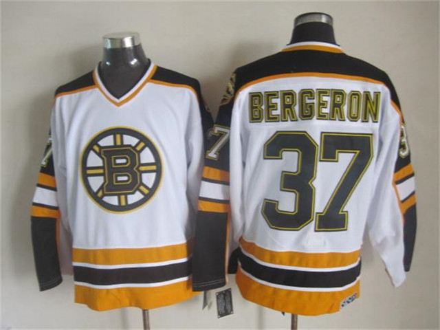Boston Bruins #37 Patrice Bergeron 2000's Vintage CCM White Jersey - Click Image to Close