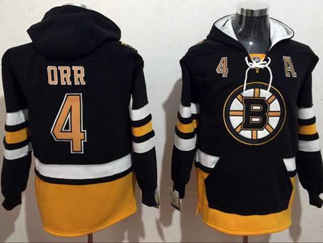 Boston Bruins #4 Bobby Orr Black One Front Pocket Hoodie Jersey - Click Image to Close