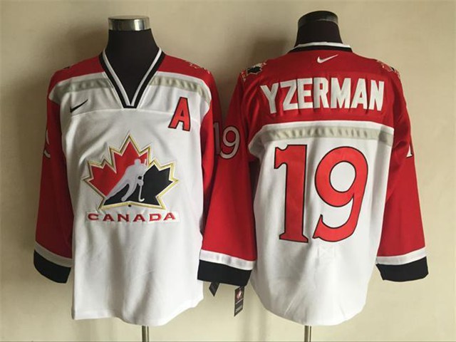 1998 Winter Olympics Team Canada #19 Steve Yzerman CCM Vintage White Hockey Jersey - Click Image to Close