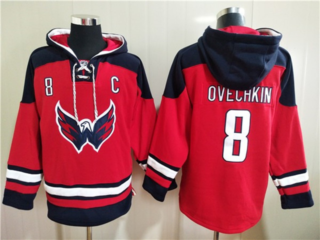 Washington Capitals #8 Alex Ovechkin Red Ageless Must-Have Lace-Up Pullover Hoodie - Click Image to Close