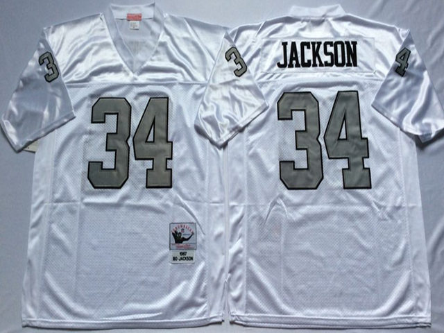 Los Angeles Raiders #34 Bo Jackson Throwback White/Silver Jersey - Click Image to Close