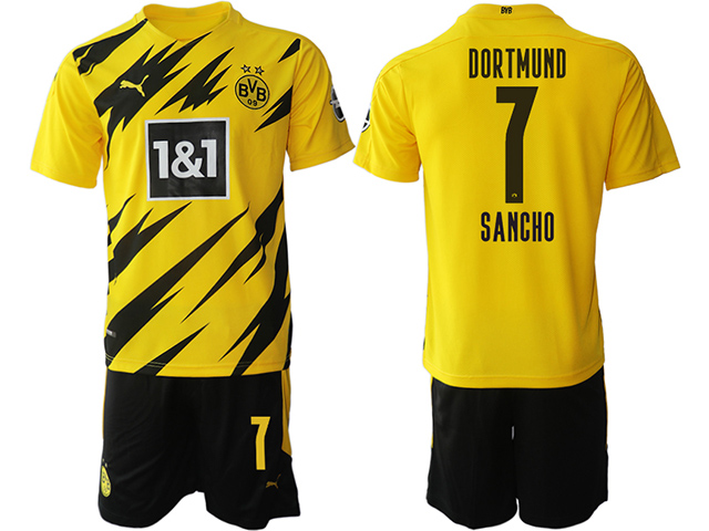 20/21 Borussia Dortmund #7 Jadon Sancho Home Yellow Short Sleeve Soccer Jersey - Click Image to Close