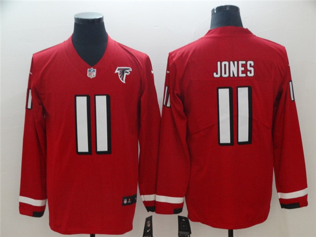 Atlanta Falcons #11 Julio Jones Red Therma Long Sleeve Jersey - Click Image to Close