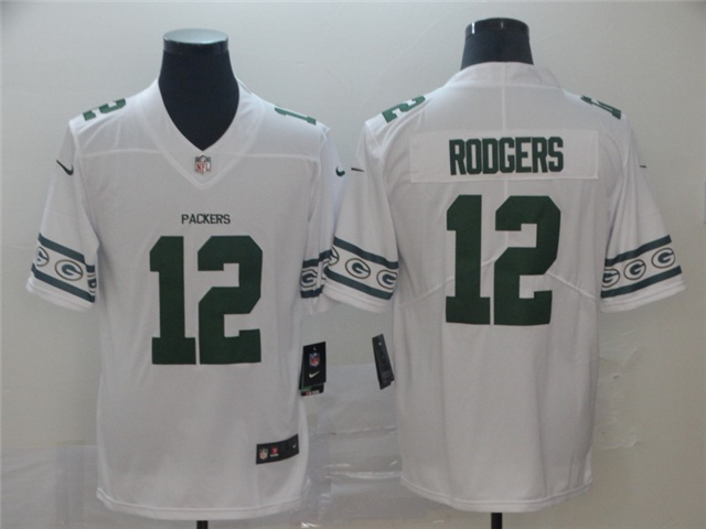 Green Bay Packers #12 Aaron Rodgers White Team Logos Fashion Limited Jersey - Click Image to Close