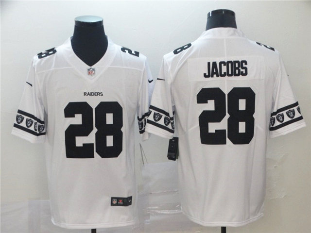 Las Vegas Raiders #28 Josh Jacobs White Team Logos Fashion Limited Jersey - Click Image to Close