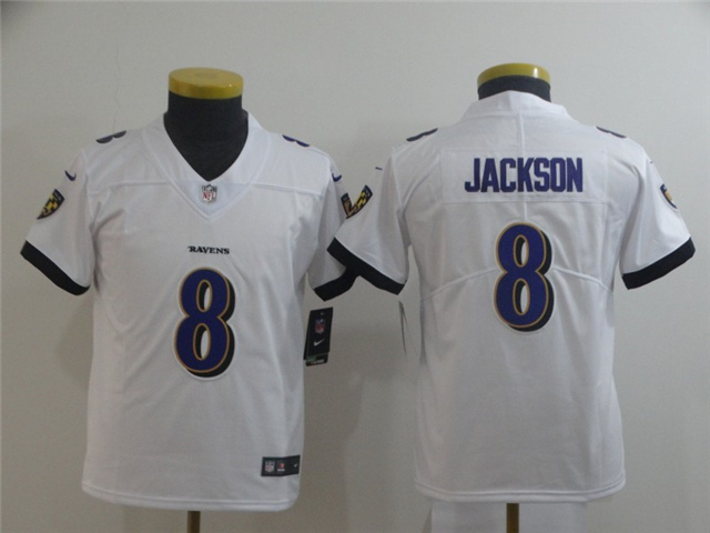 Youth Baltimore Ravens #8 Lamar Jackson White Vapor Limited Jersey - Click Image to Close